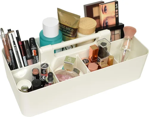 Miniatura 11 de Nuevo Organizador de Maquillaje Portátil de Plástico Caddy Tote Cesta Dividida con Asa, para Almacenamiento de Baño - Contiene Brochas de Maquillaje