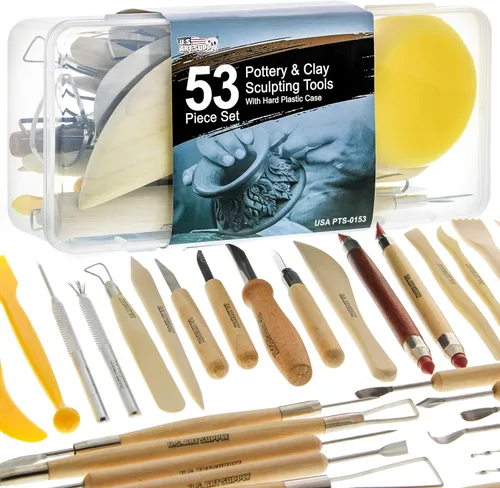 U.S. Art Supply Juego de herramientas de cerámica y arcilla (53 piezas) - Incluye herramientas de cerámica, estuche de lona para esculpir, cerámica