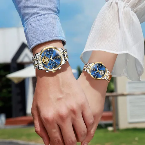 Miniatura 2 de OLEVS Juego de relojes mecánicos automáticos para parejas, reloj a juego para él y para ella, regalos del día de San Valentín