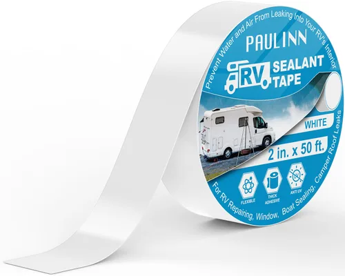 PAULINN Cinta selladora de reparación de techos de autocaravana, 2 pulgadas x 50 pies, color blanco natural, cinta de sellado de goma para techo de