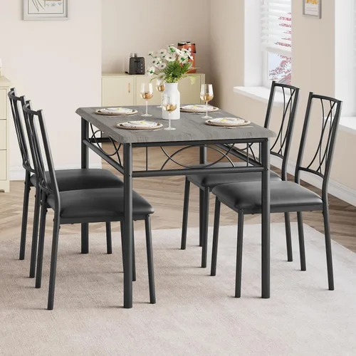 Miniatura 10 de Garvee Juego de mesa de comedor de madera de 5 piezas para 4, juego de mesa de cocina rectangular con 4 sillas, juego de mesa de comedor que ahorra
