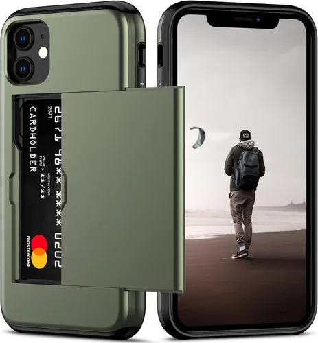 Miniatura 25 de Nvollnoe Funda para iPhone 12/12 Pro con Portarjetas [Almacena 5 Tarjetas] Funda Cartera de Doble Capa Resistente de Servicio Pesado a Prueba