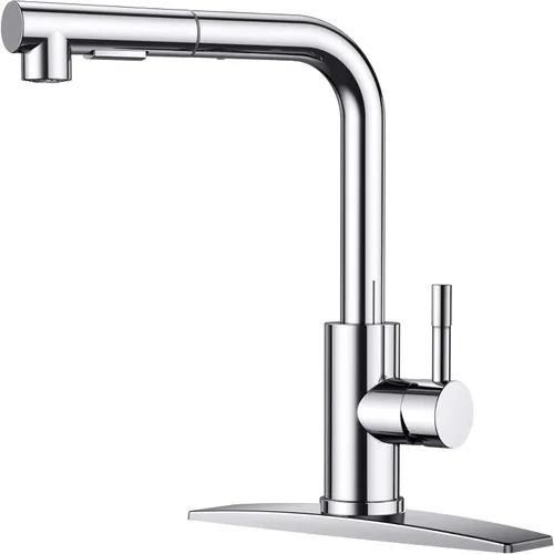 Miniatura 11 de FORIOUS Grifo de cocina negro con rociador desplegable, grifo clásico de acero inoxidable de una sola manija con salida extraíble para fregadero