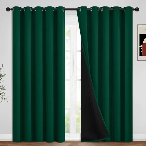 Miniatura 111 de Yakamok Cortinas negras, cortinas de ventana con aislamiento térmico y eficiencia energética para dormitorio, cortinas opacas completas y cortinas