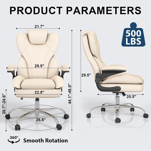 Miniatura 3 de Hovos Silla de oficina, ergonómica grande y alta silla de cuero de escritorio con brazos abatibles acolchados, bloqueo de inclinación ajustable