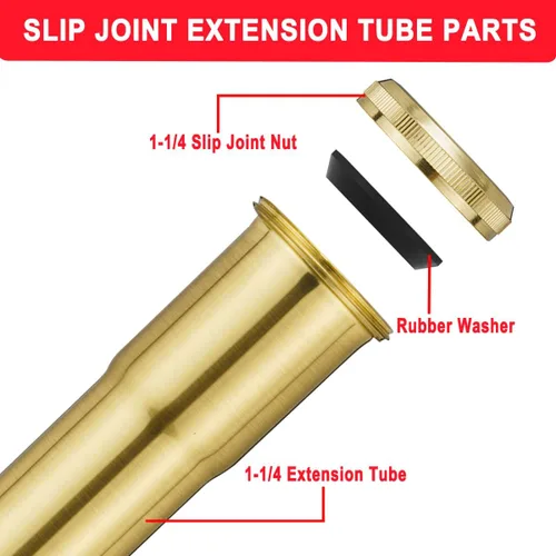 Miniatura 3 de Tubo de extensión de junta deslizante de latón de 1-1/4 de diámetro x 12 pulgadas, tubo de extensión resistente para desagüe de fregadero de baño