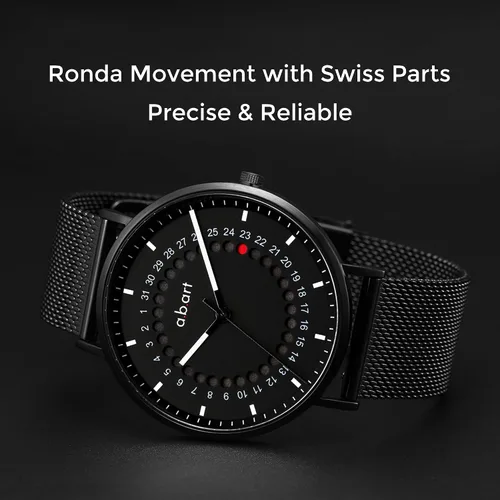 Miniatura 3 de a.b.art Reloj de cuarzo para hombre, movimiento Ronda con piezas suizas, cristal de zafiro, correa de malla milanesa, diseño ultrafino, esfera negra
