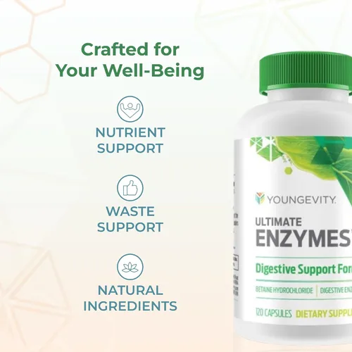 Miniatura 5 de Youngevity Ultimate Enzymes - Enzimas múltiples para digestión, gases y alivio de la hinchazón - Betaína HCl, Bis de Buey, Pancreatina 10X, Papaína