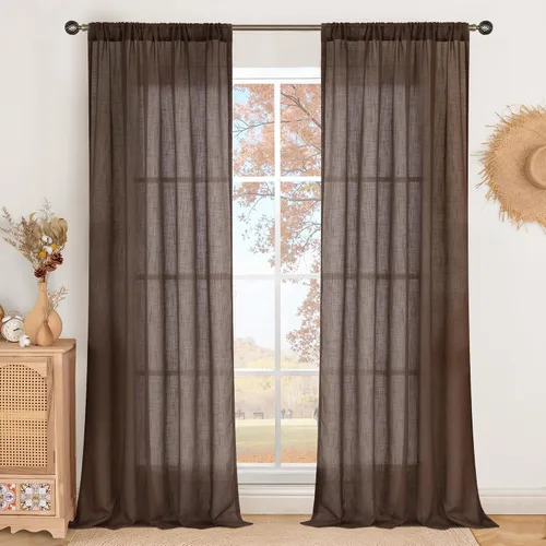Miniatura 76 de BGment Cortinas de lino café de 30 pulgadas de largo para ventana pequeña, cortinas de media ventana beige semitransparentes ligeras con bolsillo