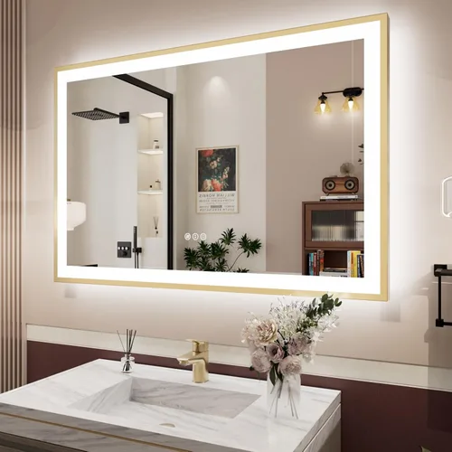 Miniatura 15 de Espejo de baño LED de 60x36 pulgadas con marco negro, espejos de baño retroiluminados y con luz frontal para pared, antiempañamiento, regulable