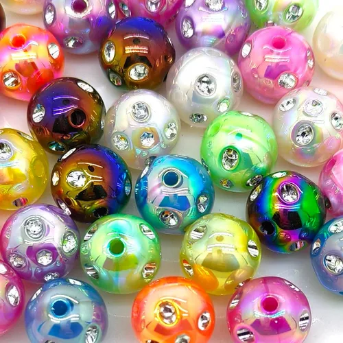 Miniatura 34 de Cuentas de diamantes de imitación de colores redondas espaciadoras para joyería, pulsera, collar, bolígrafo, bolsa, cadena, suministros de 0.630 in