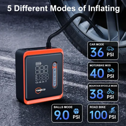 Miniatura 5 de Compresor de aire portátil para inflador de neumáticos, bomba de aire mejorada para automóvil con manómetro de presión de neumáticos