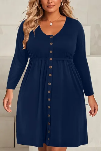 Miniatura 9 de Holipick Vestidos de verano para mujer, talla grande, casual, con bolsillos, acampanado, con botones, sin mangas, cuello en V