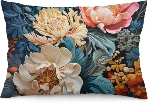 Miniatura 9 de Fundas de almohada florales azules de 12 x 20 pulgadas para primavera y verano, funda de cojín decorativa con cremallera, fundas de almohada
