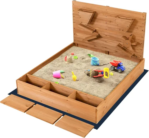 Miniatura 9 de HONEY JOY Caja de arena con pared de arena de 30 pulgadas, pozo de arena sin fondo de cedro con embudo, canaletas, caja de almacenamiento, forro