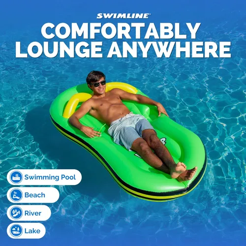 Miniatura 7 de SWIMLINE Colchoneta Inflable Flotador Reclinable Balsa Colchón para Piscina, Tapete Divertido, Chancla, Verde Chanclas
