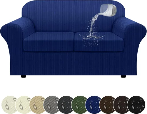 Miniatura 84 de Funda impermeable para silla con brazos, juego de 2 piezas, funda a rayas para 1 sofá separado con cojín en T, fundas de sillón de tela