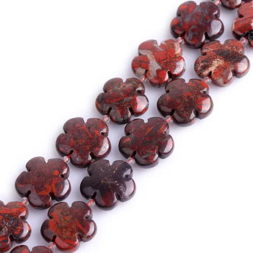 Miniatura 19 de GEM-Inside - 26 cuentas semipreciosas de 0.594 pulgadas (0.591 in) con diseño de flores de plantas naturales de África Bood Jasper para hacer joyas
