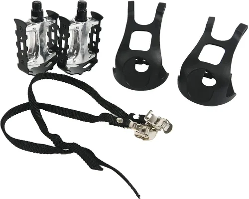 Miniatura 3 de 9/16 Bike Replacement Pedals with Adjustable Straps/Teo Clip for Exercise Bike, Mountain Bike, Indoor Stationary Exercise Bike, Indoor Home Gym