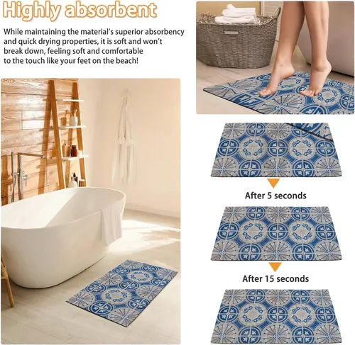Miniatura 6 de Tapete bohemio azul y blanco para decoración de interiores y exteriores, tapetes para puerta de entrada, tapetes antideslizantes para decoración