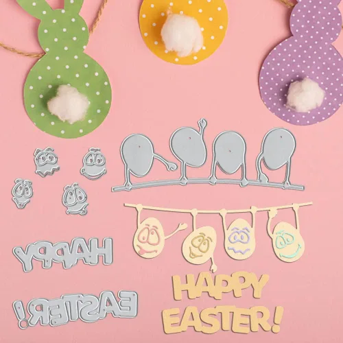 Miniatura 3 de Troqueles de metal para hacer tarjetas, lindos huevos de dibujos animados de Pascua, para colgar fondo, palabras, troqueles de corte para decoración