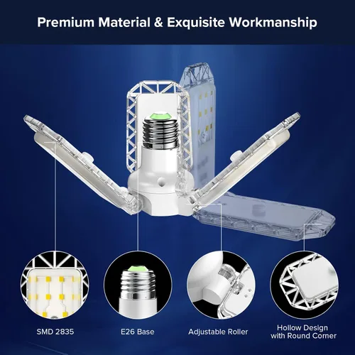 Miniatura 3 de SANSI Luz LED deformable de 3 paneles, 300 W equivalente a 30 W, luces de garaje LED de techo, luz de taller ajustable E26 con luz diurna de 5000 K