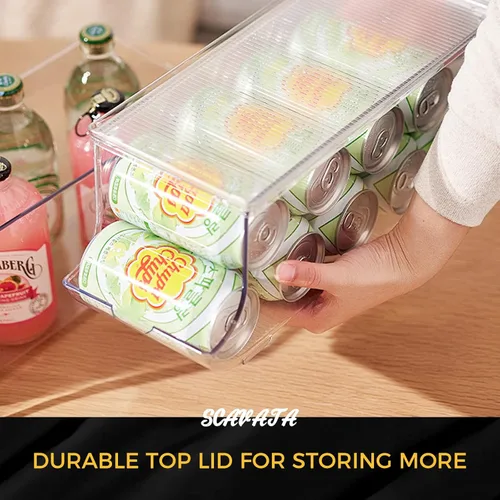 Miniatura 8 de SCAVATA Paquete de 2 organizadores de latas de soda para refrigerador, contenedor apilable de latas de alimentos enlatados, dispensador de latas