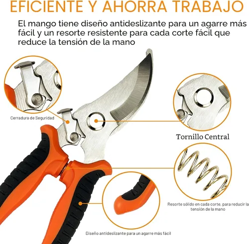 Miniatura 3 de Tijeras de podar, paquete de 4 tijeras de jardín con guantes de jardinería, cortadoras manuales, tijeras de jardín de acero inoxidable, podadoras