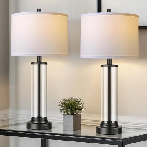 Miniatura 9 de QiMH Juego de 2 lámparas de mesa con control táctil con puertos USB, lámpara de noche regulable de 3 vías para sala de estar, dormitorio, casa