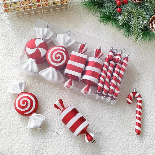 Miniatura 6 de 14 piezas de adornos colgantes de bastón de caramelo y piruleta navideños, manualidades colgantes de bastón de caramelo para árbol de Navidad