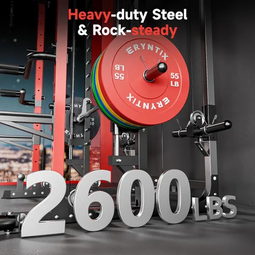 Miniatura 2 de Smith Machine, estante de potencia de capacidad de 2600 libras para garaje de gimnasio en casa, jaula de potencia todo en uno con cable cruzado