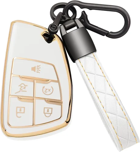 Miniatura 8 de Funda para llavero de Chevy con llavero de cuero carcasa de llave de TPU suave compatible con Chevrolet 2021 2022 2023 2024 Suburban Tahoe Silverado