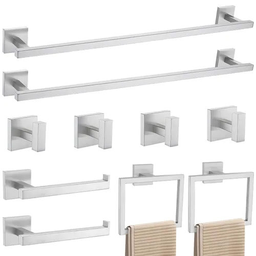 Miniatura 12 de YACVCL Juego de Barra de Toalla Negra de 5 Piezas, Juego de Accesorios de Baño de Acero Inoxidable SUS304, Barra de Toalla de 60 cm, Soporte