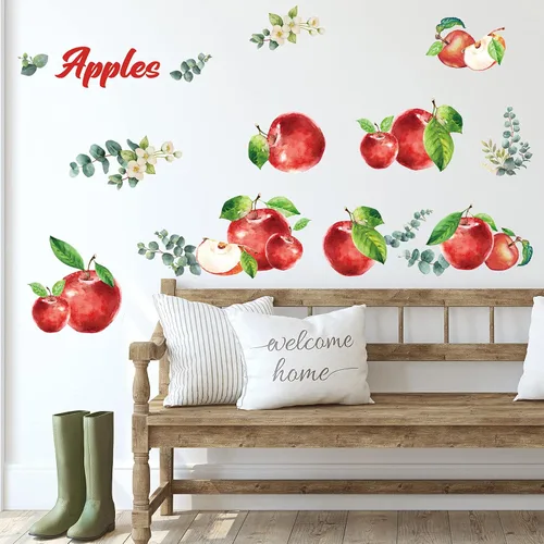 Miniatura 2 de Epakh 41 calcomanías de pared de limón, manzana, cereza y fresa, calcomanías para despegar y pegar, decoración de pared para gabinete de cocina