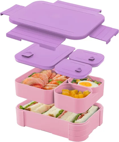 Lonchera para niños, sin BPA, 3 en 1, a prueba de fugas, caja Bento para mochilas, apta para microondas y lavavajillas, contenedor de almacenamiento