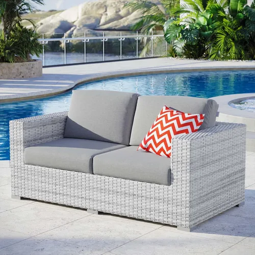 Miniatura 17 de Modway Convene - Otomana rectangular de mimbre para patio al aire libre, color gris claro