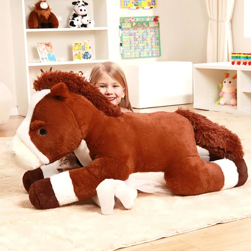 Miniatura 4 de IKASA Juguete de peluche de caballo gigante, juguetes suaves grandes y grandes, 33.5 pulgadas, tamaño enorme, lindo peluche mullido de gran