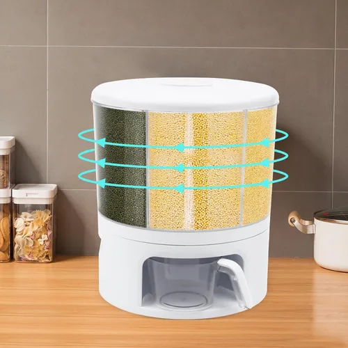 Miniatura 3 de Dispensador de cereales, Dispensador de grano giratorio de 360 ° de 6 rejillas, Dispensador de arroz transparente de tamaño de compartimento 24