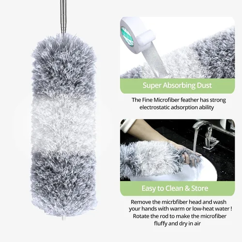 Miniatura 5 de DELUX Plumero de Plumas de Microfibra Extensible con Poste Extra Largo de 100 Pulgadas, Cabeza Flexible y Plumeros de Mango Largo para Limpiar Blanco