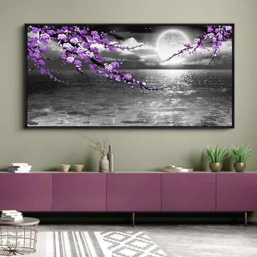 Miniatura 7 de yiijeah Arte de pared grande para sala de estar, lienzo para sala de estar, lienzo abstracto morado y dorado, decoración de pared de marco moderno