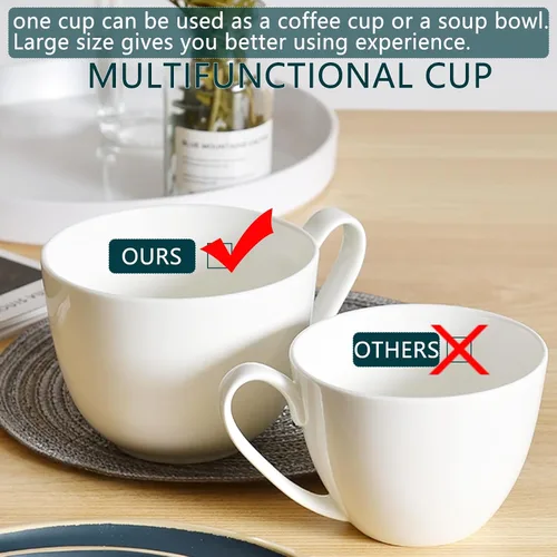 Miniatura 5 de Tazas de Café de Porcelana de Hueso Blanca de Lujo con Borde Dorado, Juego de 4 Tazas de Té de Porcelana de 10 Onzas, Taza de Café Ligera, Taza