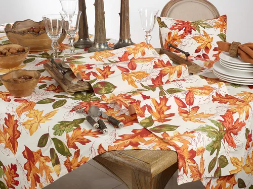Miniatura 4 de SARO LIFESTYLE L'automne Collection - Mantel bordado con hojas de otoño, 50 x 70 pulgadas, multicolor