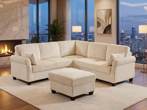 Miniatura 7 de Sofá modular modular en forma de V de 90.6 pulgadas con otomana de almacenamiento, sofá esquinero de pana de 6 asientos con asiento profundo