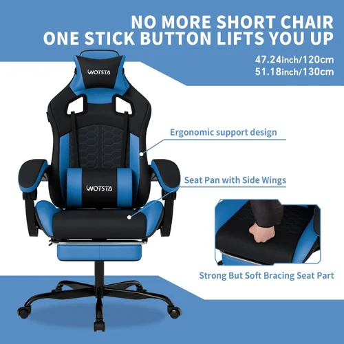 Miniatura 9 de Silla de juegos con reposapiés, sillas de juegos de cuero de PVC ergonómica, silla de jugadores de oficina, reposacabezas soporte lumbar