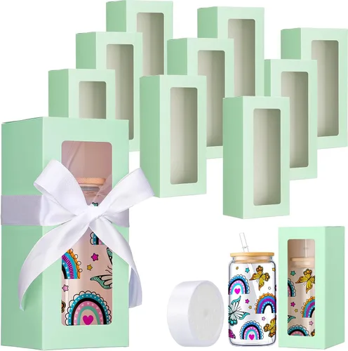 Miniatura 11 de Honoson Caja de regalo de 24 vasos con cinta para sublimación, cajas de exposición de vidrio transparente para vasos de 12 onzas, 16 onzas, 20 Negro