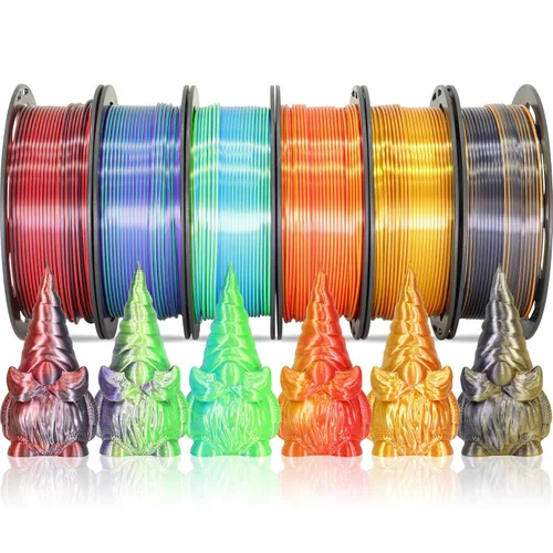 MIKA3D Paquete de 6 carretes de filamento bicolor para impresora 3D de 1.75mm, filamento de seda PLA para impresión 3D, 6 carretes – seda