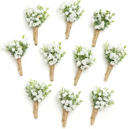 Miniatura 12 de Ling's Moment Boutonniere para Hombre, juego de 10 ramilletes para invitados, flores artificiales para decoración de boda/baile/regreso a casa, etc.
