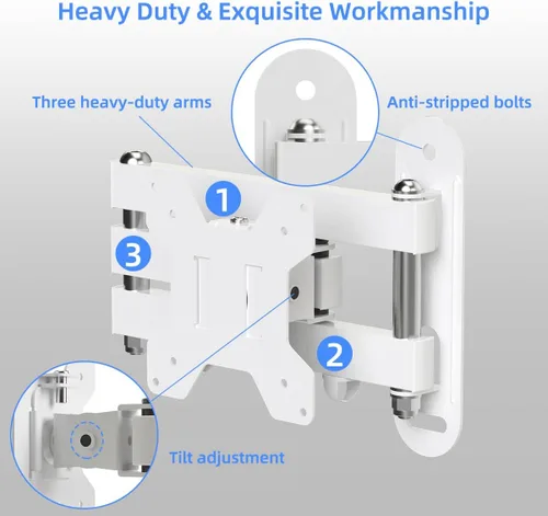 Miniatura 5 de Suptek - Soporte de pared para TV de movimiento completo para la mayoría de televisores y monitores de 13 a 30 pulgadas, televisores planos y Blanco