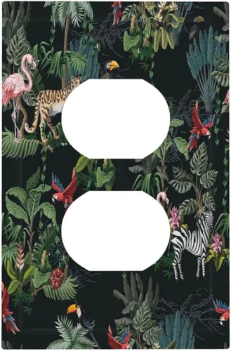 Miniatura 131 de Cubierta decorativa para interruptor de luz, diseño de pájaros y flores florales en blanco y negro, 2 bandas, cubierta decorativa para pared, placa
