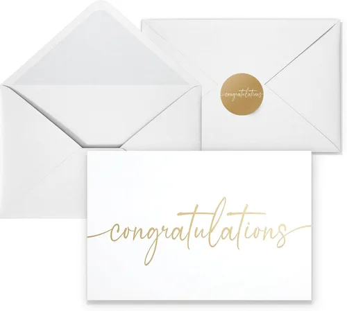Tarjetas de felicitación con sobres y calcomanías a juego, diseño de lámina dorada mate, paquete a granel de 20 unidades, minimalistas de 4 x 6